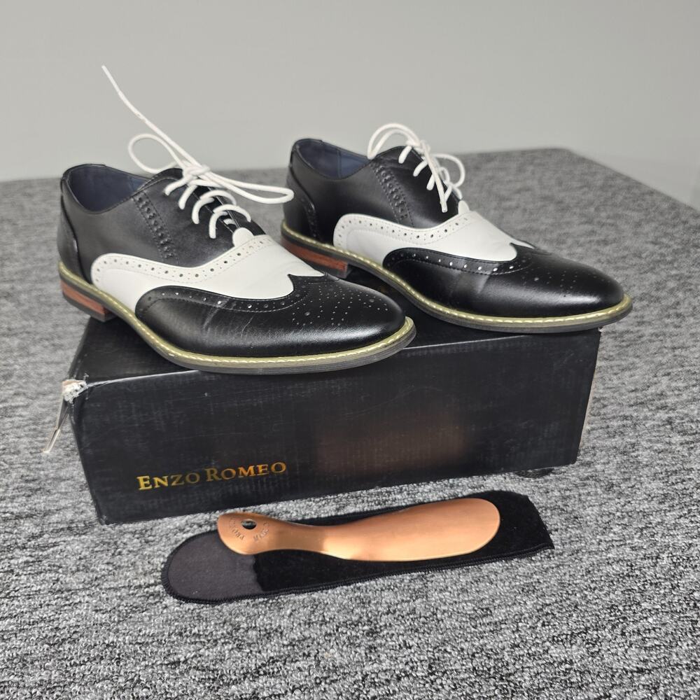 Enzo Romeo Wooden 08 Spectator Wingtip Oxford Men's Size 9 Two-Tone Black White